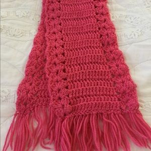 Pink Hand Crocheted Cotton Acrylic Yarn Scarf